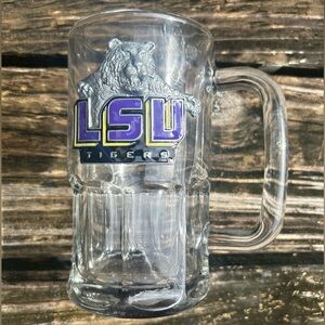 Vntg LSU Tigers Beer Mug Glass Stein Louisiana State University Raised Pewter C8